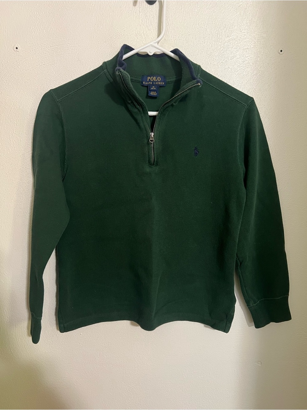 POLO RALPH LAUREN Classic Preppy 1/4 Zip Ribbed Sweater Dark Green Boys Size M